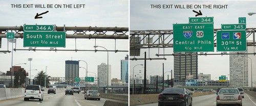 The position of highway signs tells you the direction of the exit